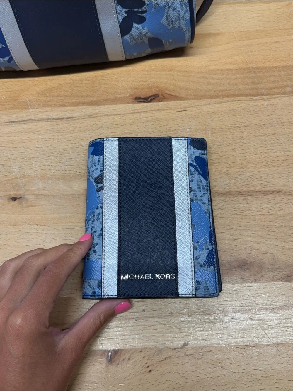 Michael Kors Navy and Blue Floral Mini Backpack with Card Case